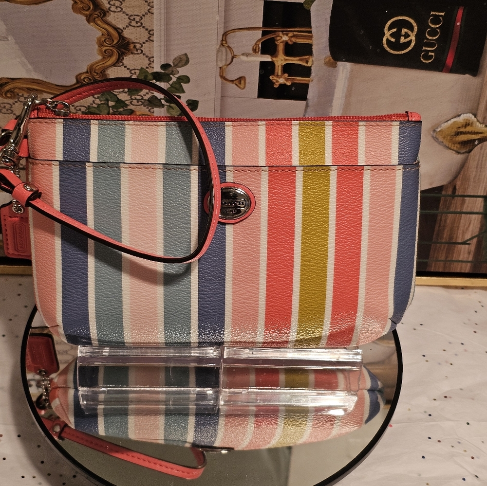 Coach Peyton  Multicolor Striped Printed Wristlet/ Wallet